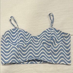 Blue and White Wave Pattern Crop Top